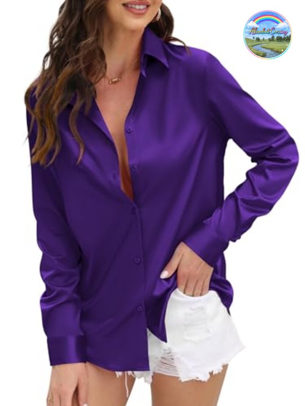 Satin Silk Button Down Shirt Long Sleeve Work Blouse Top
